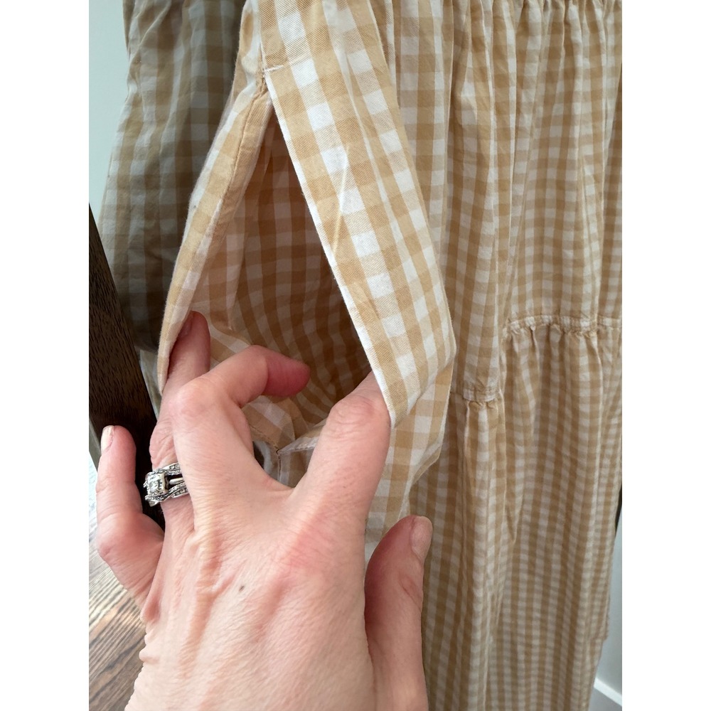 Old Navy Womens Gingham Tiered Midi Skirt Tan White Elastic Waist Pockets Size M - Picture 4 of 4